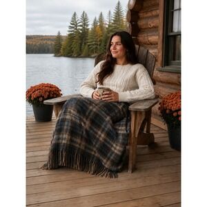 Vtg Pendleton Pure Virgin Wool Throw Tartan Plaid Fringe Lodge Cabin Cozy 53x68